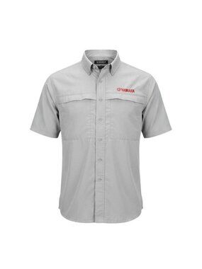 Port Authority Mens Gray Yamaha Embroidered Short Sleeve Button-Up Shirt L